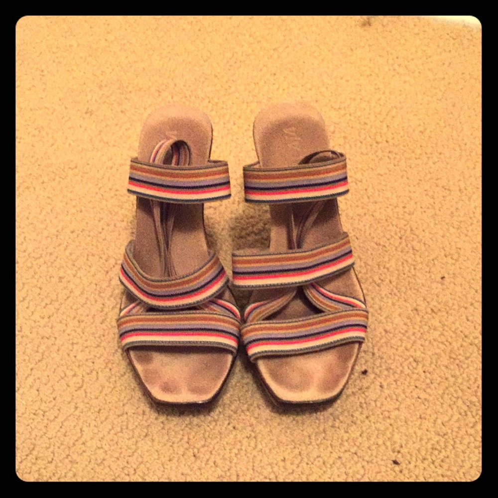 Multi-colored striped slingback sandals
